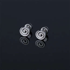 Minimalist spiral titanium steel hoop earrings with a polished silver metallic finish