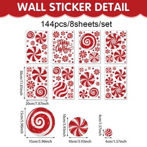 Adesivi natalizi 144pz caramelle rosse in PVC statico per decorazione vetrine e feste