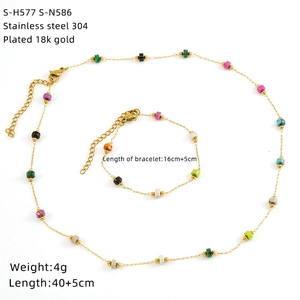 18k gold plated stainless steel necklace and bracelet set with colorful square beads
