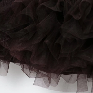 Sexy dark brown sleeveless mesh layered mini dress with pleated ruffles and tiered tulle