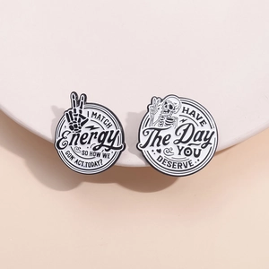Enamel Pin Badge Zinc Alloy Skull Quote Round Black White Punk Gothic Style Motivational Apparel Decor Unisex