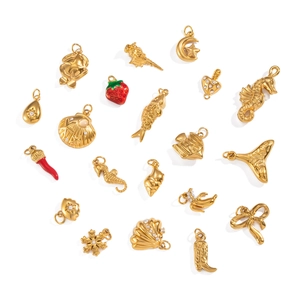 Gold ocean-themed stainless steel charms including seahorse and shell pendants for jewelry DIY