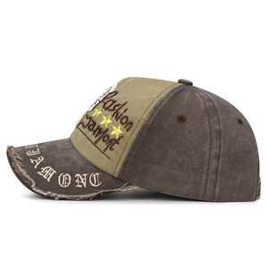Retro distressed baseball cap with five-panel design and vintage star embroidery
