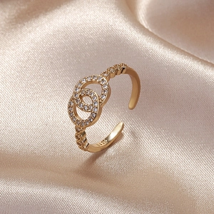 Macro detail of S925 sterling silver ring featuring double pavé zircon gold bands