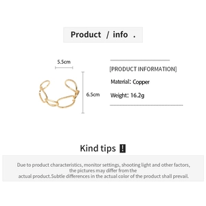 Detail showing 18K gold plated copper chain weave open bangle dimensions and specs