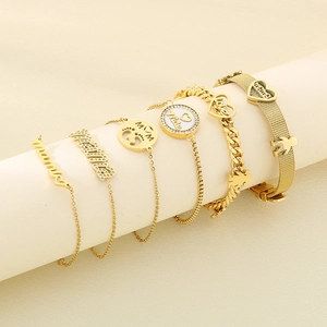 Mama Letter Gold Plated Stainless Steel Bracelets With Heart Pendant Rhinestone Mother Day Gift Jewelry For Women
