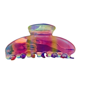 Y2K gradient starry hair claw clip with colorful transparent resin finish on white back