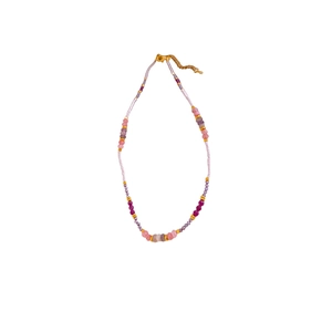 Handmade beaded necklace with pink and purple natural stones and gold lobster clasp