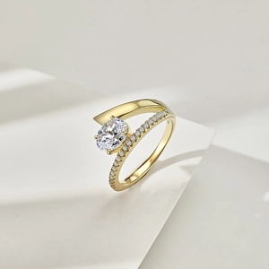 Macro shot of S925 sterling silver ring with oval zircon stone and tiny side diamonds