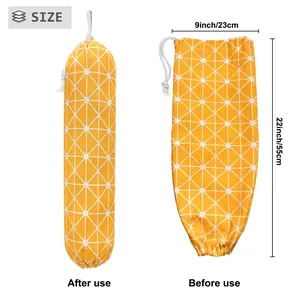 Detail showing 23x55cm grocery bag holder size comparison before and after filling use