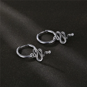 Stainless Steel Snake Pendant Hoop Earrings With Zirconia Gothic Punk Vintage Animal Design Jewelry For Men Women