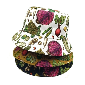 Vegetable Pattern Bucket Hat Polyester Sun Protection Hand Drawn Vintage Outdoor Sun Hat For Women Men Kawaii Style