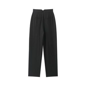 Pantalon noir classique à taille haute avec un design épuré des poches arrière pour femme
