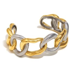 Bracelet jonc à gros maillons bicolore minimaliste en acier inoxydable doré 18 carats