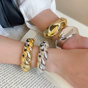 Chunky Cuff Bracelet Acrylic Twisted Wavy Irregular Geometric Open Bangle Minimalist Metallic Finish For Women Jewelry