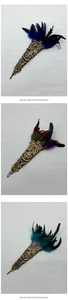 Three colors of lace masks with feathers in blue, multicolored and teal for parties