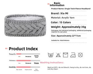 Detail of grey cable knit headband with soft white fleece lining for winter warmth