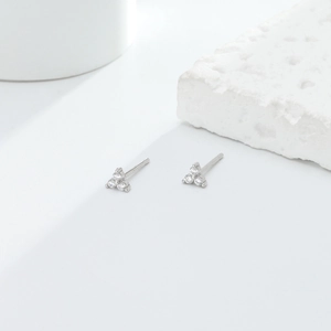 Minimalist S925 sterling silver triangle stud earrings with sparkling cubic zirconia