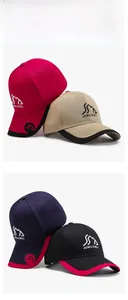 Detailed embroidery of Jungle Bill mountain logo on multi-color cotton baseball caps