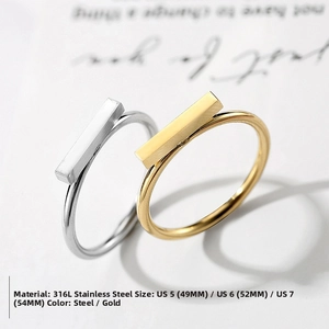 Minimalist 316L stainless steel geometric bar rings in polished silver and gold finish