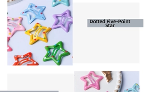 Détail de barrettes en étoile émaillée colorée avec pois aux tons macaron doux