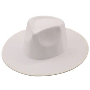 Classic white wool felt wide brim fedora hat with elegant edge binding for women
