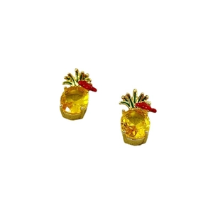 Pastel yellow pineapple stud earrings in 925 silver with colorful enamel finish