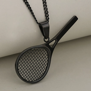 Creative black stainless steel tennis racket pendant necklace for sports enthusiasts