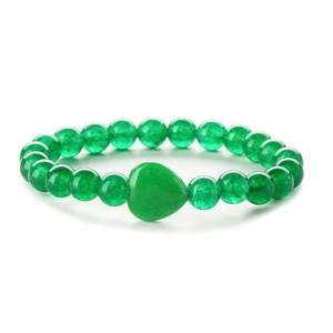 Green aventurine heart bead bracelet with round gemstones on a white background