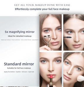 Detail showing 5X magnification and regular mirror modes for precise makeup application