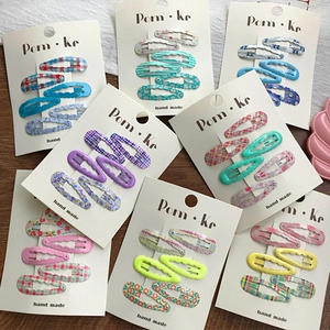 Sweet Wavy Edge BB Clips Plaid Floral Pattern Metal Hairpins For Kids Girls Side Bangs Barrettes Hair Accessories
