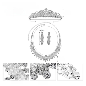 Dettagli set gioielli da sposa con misure di tiara, collana e orecchini in argento
