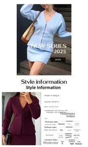 Detail showing high-quality knit texture of a slim-fit V-neck cardigan and mini skirt set