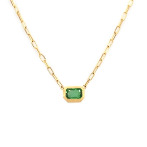 S925 sterling silver gold plated paperclip chain necklace with green zircon pendant