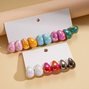 10-piece set of colorful acrylic teardrop earrings displayed on white cards