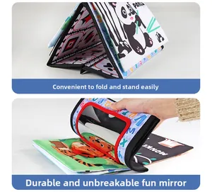 Foldable baby cloth book featuring animal patterns, ABC letters and a safety mirror