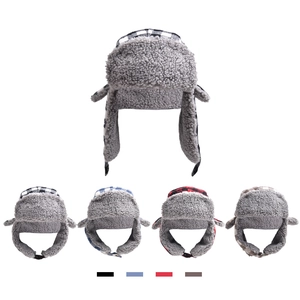 Winter plaid trapper hat with warm fleece lining and ear flaps in multiple color options