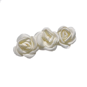 Three creamy white silk camellia hair clips on white background for women styling
