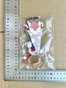 Detailed size measurement of Christmas gnome paper ornaments with twine and wooden beads