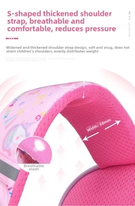 Detail of 10mm thick S-shaped breathable pink mesh straps for kids ergonomic backpack