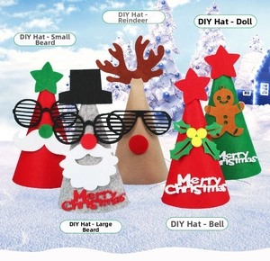 Collection of five festive DIY felt Christmas party hats with reindeer and Santa designs