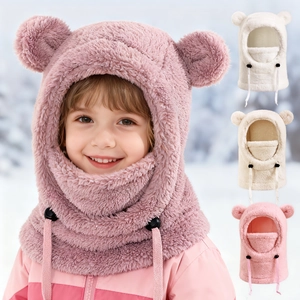 Cagoule pelucheuse pour enfants avec oreilles d'ours et cordon réglable pour l'hiver
