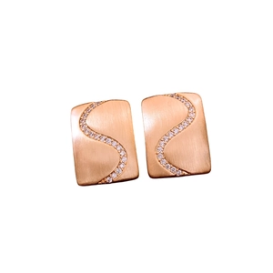 Elegant 18K rose gold plated rectangular earrings with S-curve sparkling crystal inlay