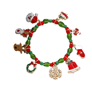 Christmas beaded bracelet with Santa, reindeer and snowflake charms in red, green and gold