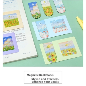 Artistic oil painting magnetic bookmarks featuring floral and nature landscape designs