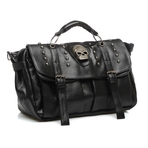 Women Punk Gothic PU Leather Handbag With Rhinestone Skull Metal Rivets Crossbody Shoulder Bag Large Capacity Motorbike Style