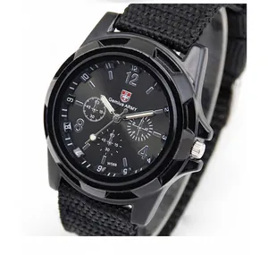 Army style quartz men watch with black nylon strap and military dial in 45-degree angle