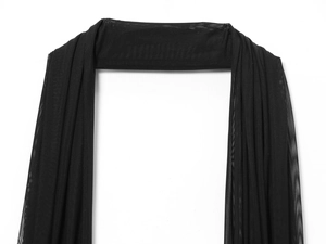 Detailed close-up of the black sheer mesh fabric and delicate mesh texture for long dress