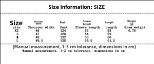 Size chart for women's sequin jacket showing bust and length in centimeters for XS to L