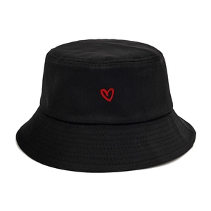 Heart Embroidered Cotton Bucket Hat Outdoor Sun Protection Casual Fisherman Cap Retro Style For Women